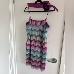 Stunning SeStre Woman Fringe Mini Dress with Belt